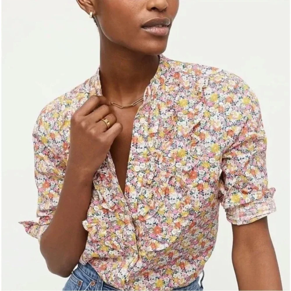 J.Crew Band-collar Ruffle-front shirt in Liberty® Libby Floral Small